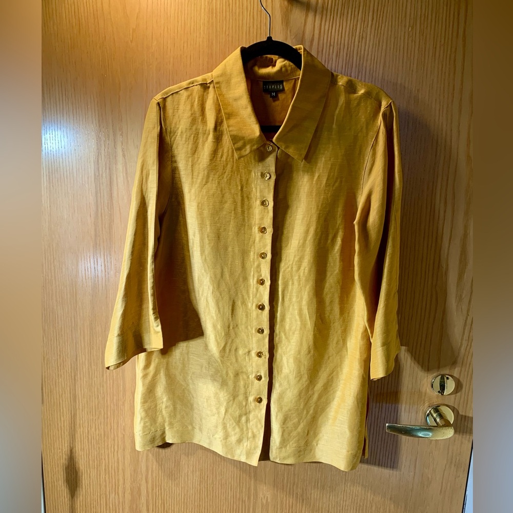 Women's Staples Silk/Linen Mustard Button Down Tunic- Size M